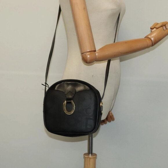 Christian Dior Trotter Canvas Shoulder Bag PVC Black Gold Auth sw750 - Picture 3 of 16
